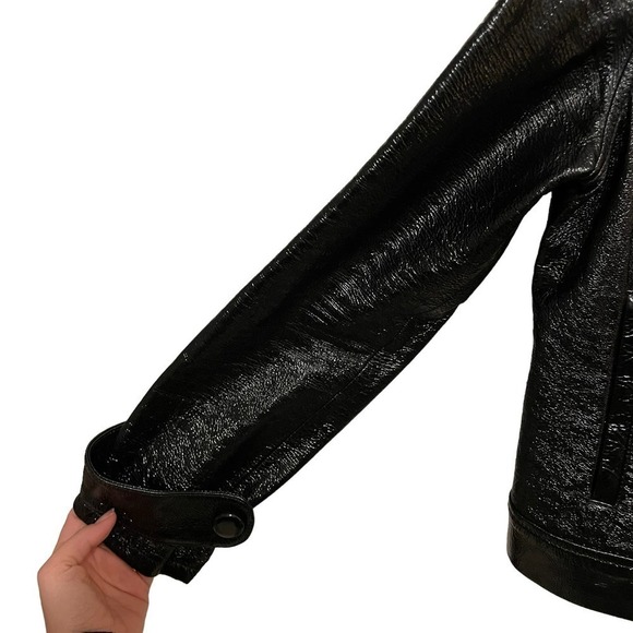 Frame Atelier Lamb Leather Snap Front Trucker Jacket Noir Black Size L - Picture 4 of 8